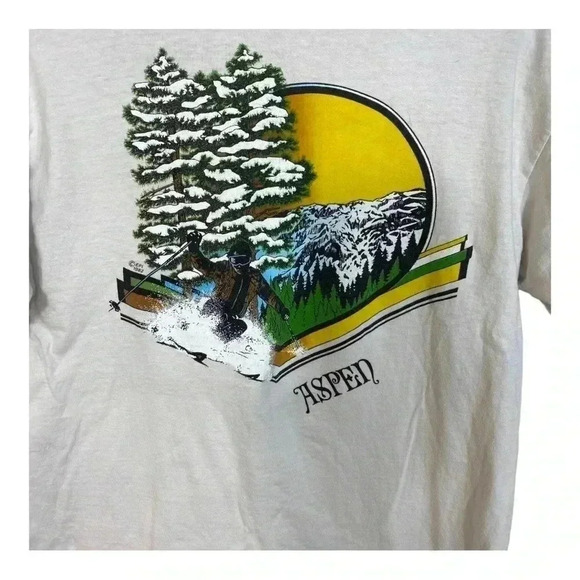 Aspen Hanes beefy tshirt single stitch 1982 80s skiing mountain graphic shirt - Picture 2 of 6